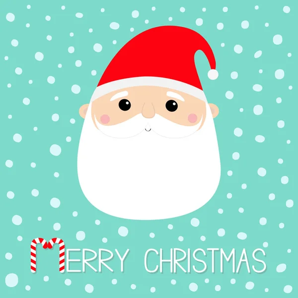 サンタ クロースの顔 頭の丸いアイコン メリークリスマス 新しい年 赤い帽子 白い髭 面白い可愛い赤ちゃんのかわいい漫画のキャラクター グリーティング カード — ストックベクタ