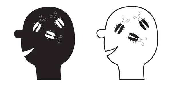 人間の顔のアイコンを設定します 黒いラインのシルエット ゴキブリ脳の頭のバグ 思考プロセス フラットなデザイン 白い背景 分離されました ベクトル図 — ストックベクタ