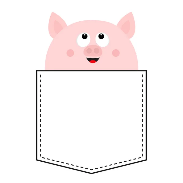 Cute Pig Pocket Looking Happy Face Cartoon Animals Piggy Piglet — Stock Vector