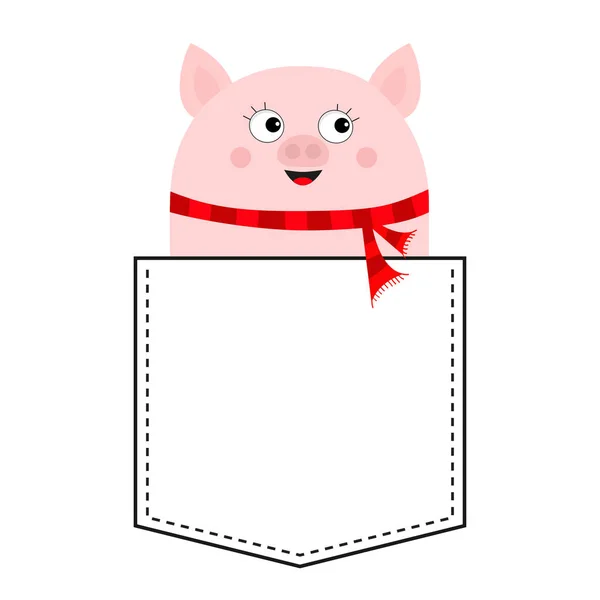 Cabeza Cerdo Bolsillo Piggy Personaje Lechón Bufanda Roja Lindos Animales — Archivo Imágenes Vectoriales
