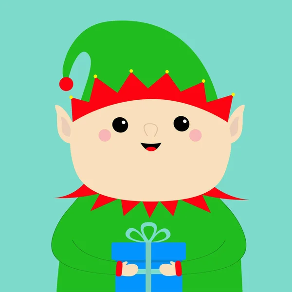 Santa Claus Elf Cara Celebración Caja Regalo Sombrero Verde Feliz — Archivo Imágenes Vectoriales