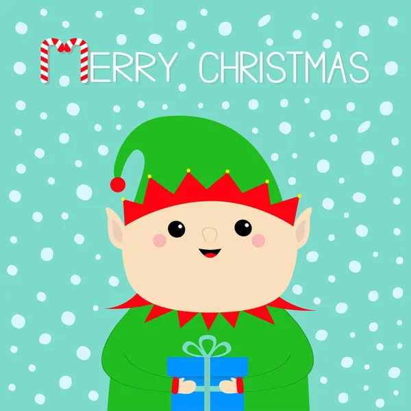 Счастливого Рождества Лицо Эльфа Санта Клауса Подарочной Коробкой Зеленая Шляпа — стоковый вектор
