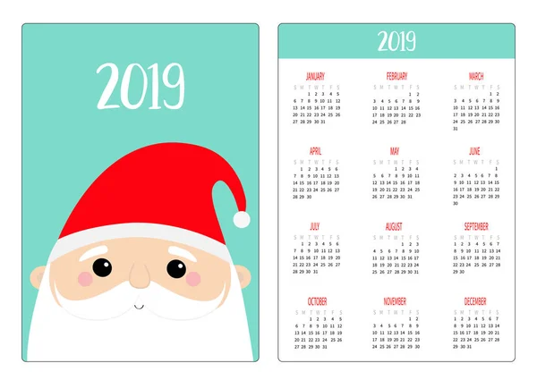 Weihnachtsmann Kopf Gesicht Frohe Weihnachten Einfaches Taschenkalender Layout 2019 Neujahr — Stockvektor