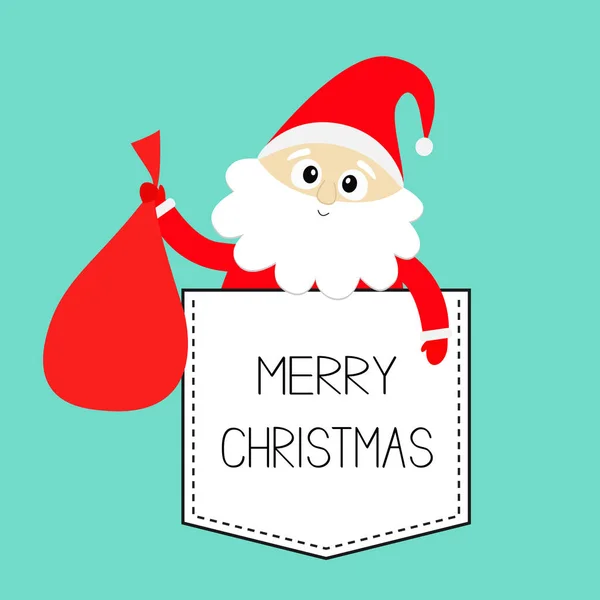 Різдвом Дід Мороз Тримає Балансова Мішок Подарунок Сумку Футболка Кишеню — стоковий вектор