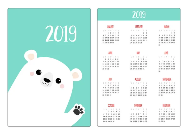 Biały Niedźwiedź Polarny Macha Ręką Lap Kieszeń Prosty Kalendarz Układ — Wektor stockowy