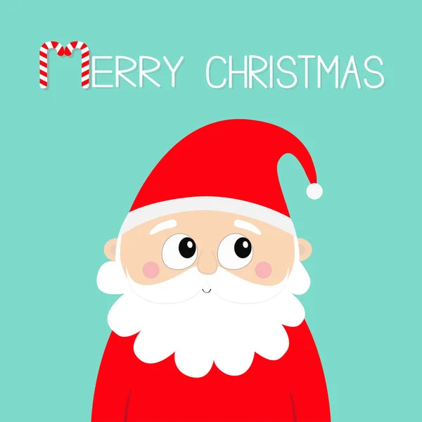 メリークリスマス サンタ クロースの頭顔 明けましておめでとう 白い髭 赤い帽子 面白い可愛い赤ちゃんのかわいい漫画のキャラクター グリーティング カード フラットなデザイン — ストックベクタ