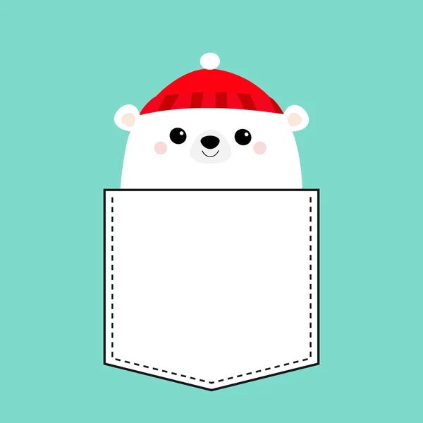 Cara Oso Blanco Polar Sombrero Rojo Bolsillo Camiseta Feliz Navidad — Archivo Imágenes Vectoriales