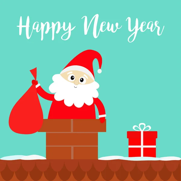 Новым Годом Санта Клаус Дымоходе Крыше Красная Шляпа Костюм Борода — стоковый вектор