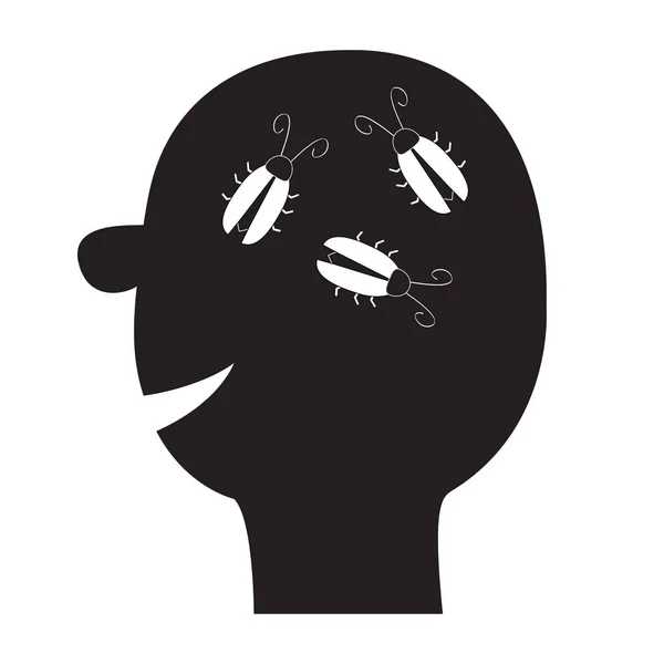 Human Face Icon Black Silhouette Cockroach Bugs Head Brain Thinking — Stock Vector