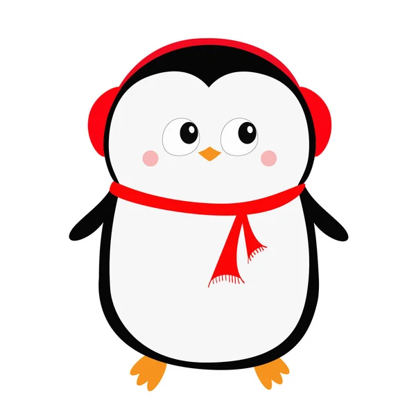 Новым Годом Значок Пингвина Красные Наушники Счастливого Рождества Симпатичный Мультяшный — стоковый вектор