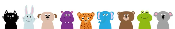 Zoológico Animal Cabeça Rosto Corpo Definido Personagem Desenho Animado Bonito — Vetor de Stock