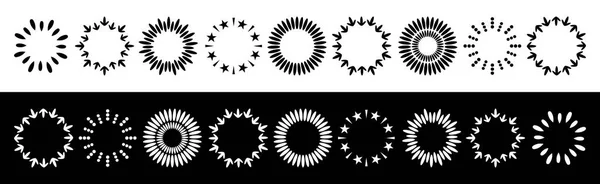 抽象的な線矢印点線スターのラウンド フレーム セット 丸い麦花輪形状 フラットなデザイン 装飾要素 分離されました 黒と白の背景 ベクトル図 — ストックベクタ