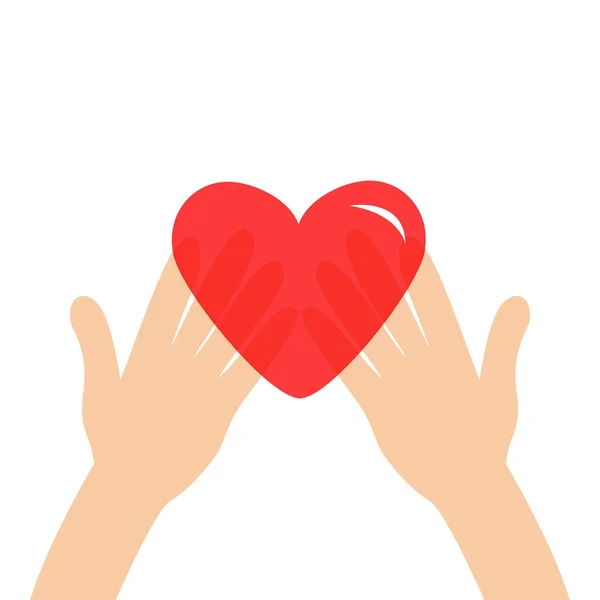 Kırmızı Parlayan Kalp Şekli Tutan Eller Kollar Imzala Vücut Parçası — Stok Vektör