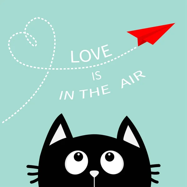 Lazo Del Corazón Amor Está Texto Del Aire Gato Negro — Archivo Imágenes Vectoriales