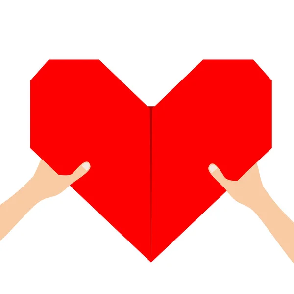 Manos Brazos Sosteniendo Símbolo Forma Icono Corazón Papel Origami Rojo — Archivo Imágenes Vectoriales