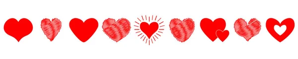 Ensemble Icônes Coeur Rouge Joyeux Valentines Signe Symbole Modèle Carte — Image vectorielle