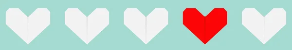 Орігамі Папери Серця Набір Іконок Білий Червоний Колір Ручної Роботи — стоковий вектор