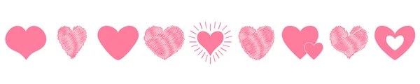 Conjunto Iconos Corazón Rosa Feliz Día San Valentín Símbolo Plantilla — Vector de stock