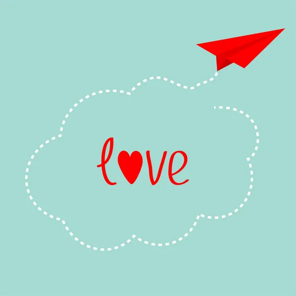 Kırmızı Origami Kağıt Uçak Gökyüzünde Dash Bulut Mutlu Sevgililer Günü — Stok Vektör