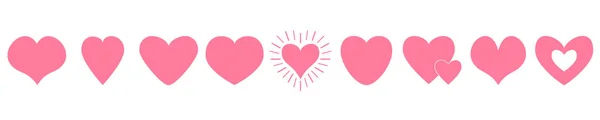 Conjunto Iconos Corazón Rosa Feliz Día San Valentín Símbolo Signo — Vector de stock