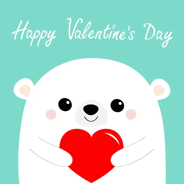 Happy Valentines Day White Bear Hoofd Gezicht Rood Hart Houden — Stockvector