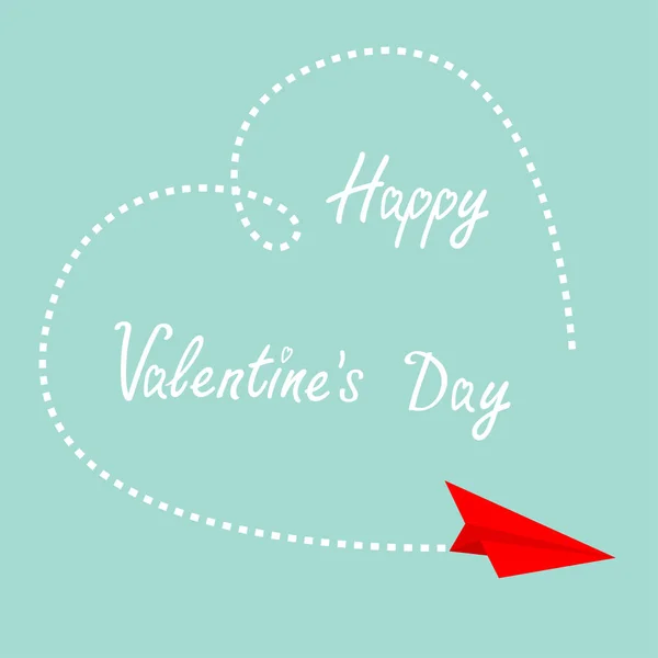 Šťastný Valentines Den Červené Létající Origami Papírové Letadlo Velký Srdce — Stockový vektor