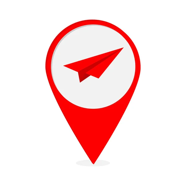 Map Pointer Origami Paper Plane Icon Red Marker Flat Design — Stock Vector