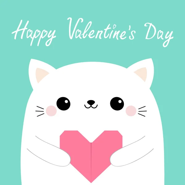 Feliz Día San Valentín Cara Gato Blanco Cabeza Gatito Sosteniendo — Archivo Imágenes Vectoriales
