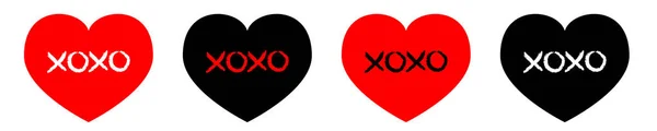 Conjunto Iconos Línea Corazón Rojo Negro Frase Xoxo Bosquejo Diciendo — Archivo Imágenes Vectoriales