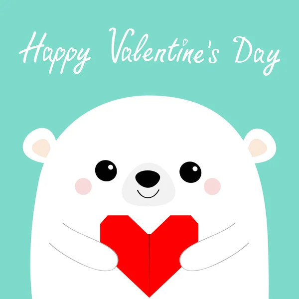 Boldog Valentin Napot White Bear Fejét Arca Piros Origami Papír — Stock Vector