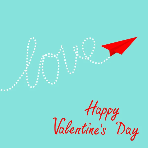 Happy Valentines Day Card Red Origami Paper Plane Sky Dash — Stock Vector