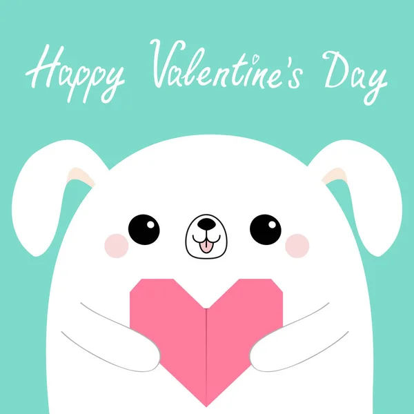 Joyeuse Saint Valentin Chien Blanc Tête Chiot Visage Tenant Origami — Image vectorielle