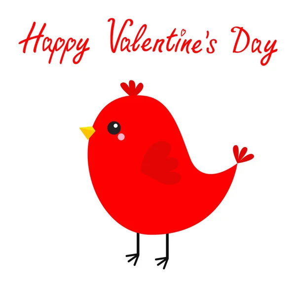 Šťastný Valentines Den Rudý Pták Láska Blahopřání Roztomilý Kreslený Kawaii — Stockový vektor