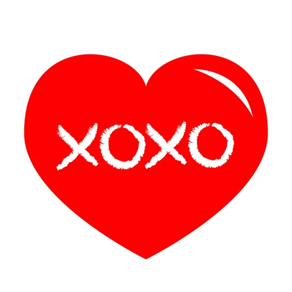 红心闪耀的图标 Xoxo 短语素描说 拥抱和亲吻 快乐情人节符号 可爱的图形对象 爱贺卡 扁平的设计风格 白色背景 — 图库矢量图片