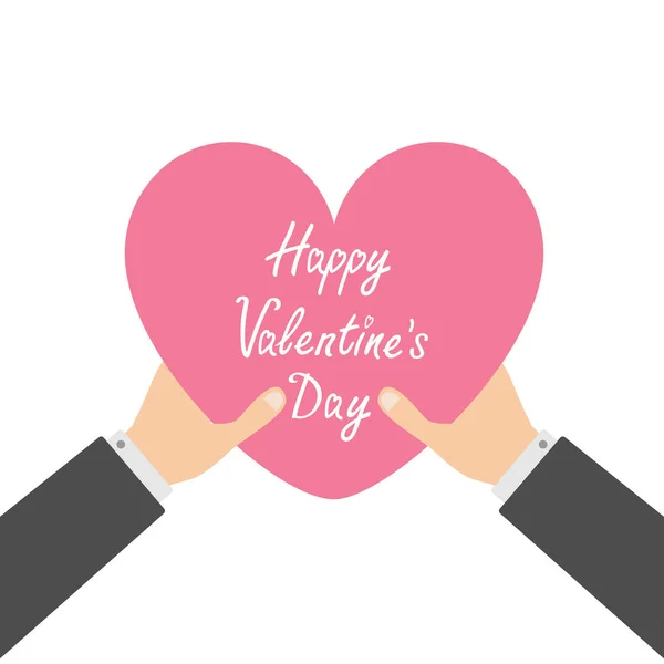 Happy Valentines Day Two Businessman Hands Arms Holding Pink Heart — Stock Vector