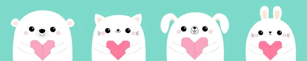 발렌타인 화이트 강아지 강아지 고양이 고양이 귀여운 귀여운 캐릭터입니다 파란색 — 스톡 벡터