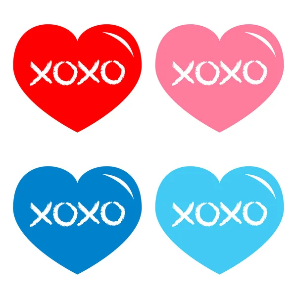 Conjunto Iconos Corazón Rojo Azul Rosa Frase Xoxo Bosquejo Diciendo — Archivo Imágenes Vectoriales