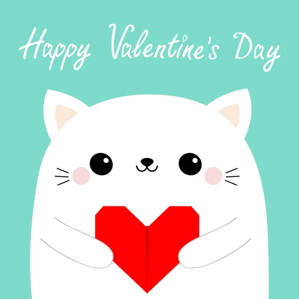 Feliz Día San Valentín Cara Gato Blanco Cabeza Gatito Sosteniendo — Archivo Imágenes Vectoriales