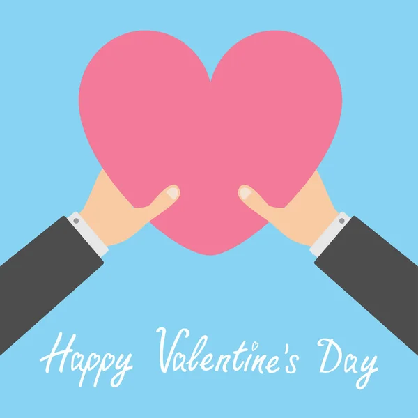 Feliz Día San Valentín Dos Manos Hombre Negocios Brazos Sosteniendo — Archivo Imágenes Vectoriales