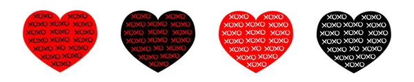 Siyah Kırmızı Kalp Satır Icon Set Xoxo Ifade Söyleyerek Kroki — Stok Vektör