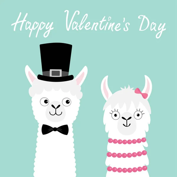 Feliz Día San Valentín Juego Animales Llama Alpaca Pareja Amor — Vector de stock