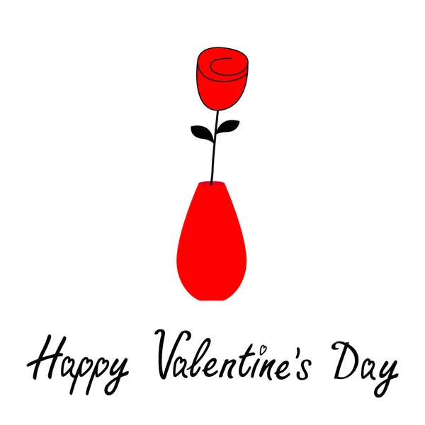 Fröhlicher Valentinstag Rosenblütenvase Topfsymbol Liebe Grußkarte Rote Und Schwarze Farbsilhouette — Stockvektor