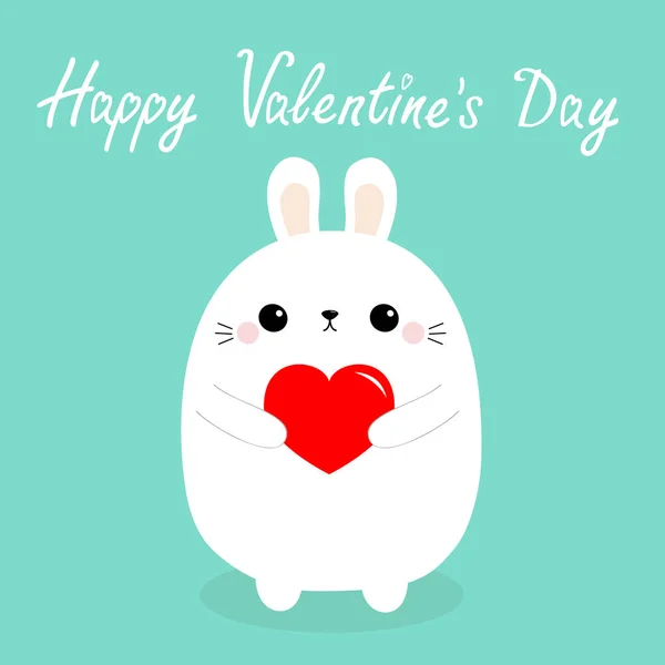 Happy Valentines Day White Baby Rabbit Hare Puppy Head Face — Stock Vector