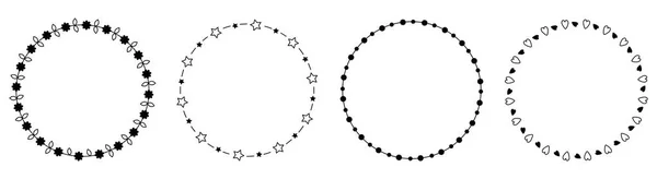 Runde Kreis Rahmen Kranz Ikone Linie Gesetzt Gänseblümchen Blume Stern — Stockvektor