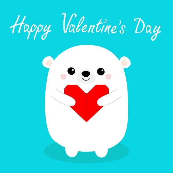 Happy Valentines Day White Baby Bear Head Face Holding Red — Stock Vector