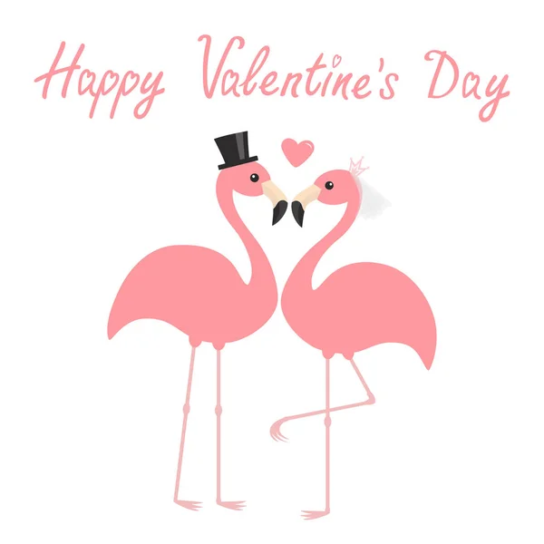 Happy Valentines Day Twee Roze Flamingo Set Bruidspaar Bruid Bruidegom — Stockvector