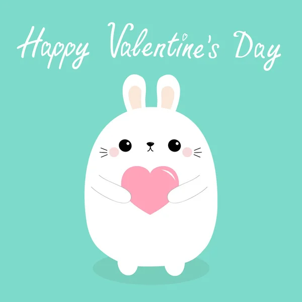 Happy Valentines Day White Baby Rabbit Hare Puppy Head Face — Stock Vector