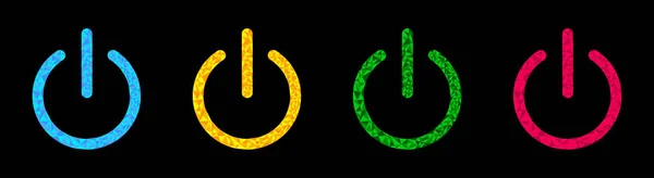 Набор Значков Кнопки Питания Многоугольный Эффект Синий Розовый Зеленый Желтый — стоковый вектор