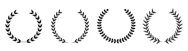 Silhouette Laurel Foliate Wheat Wreaths Line Set Award Concept Flat — Stock Vector