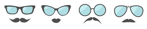 Óculos Bigode Lábios Bigodes Face Ícone Set Line Coleção Óculos —  Vetores de Stock